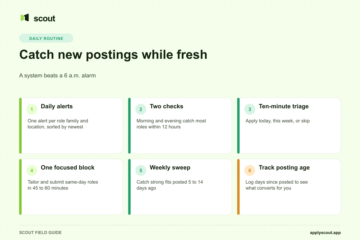 Daily routine for catching new job postings early