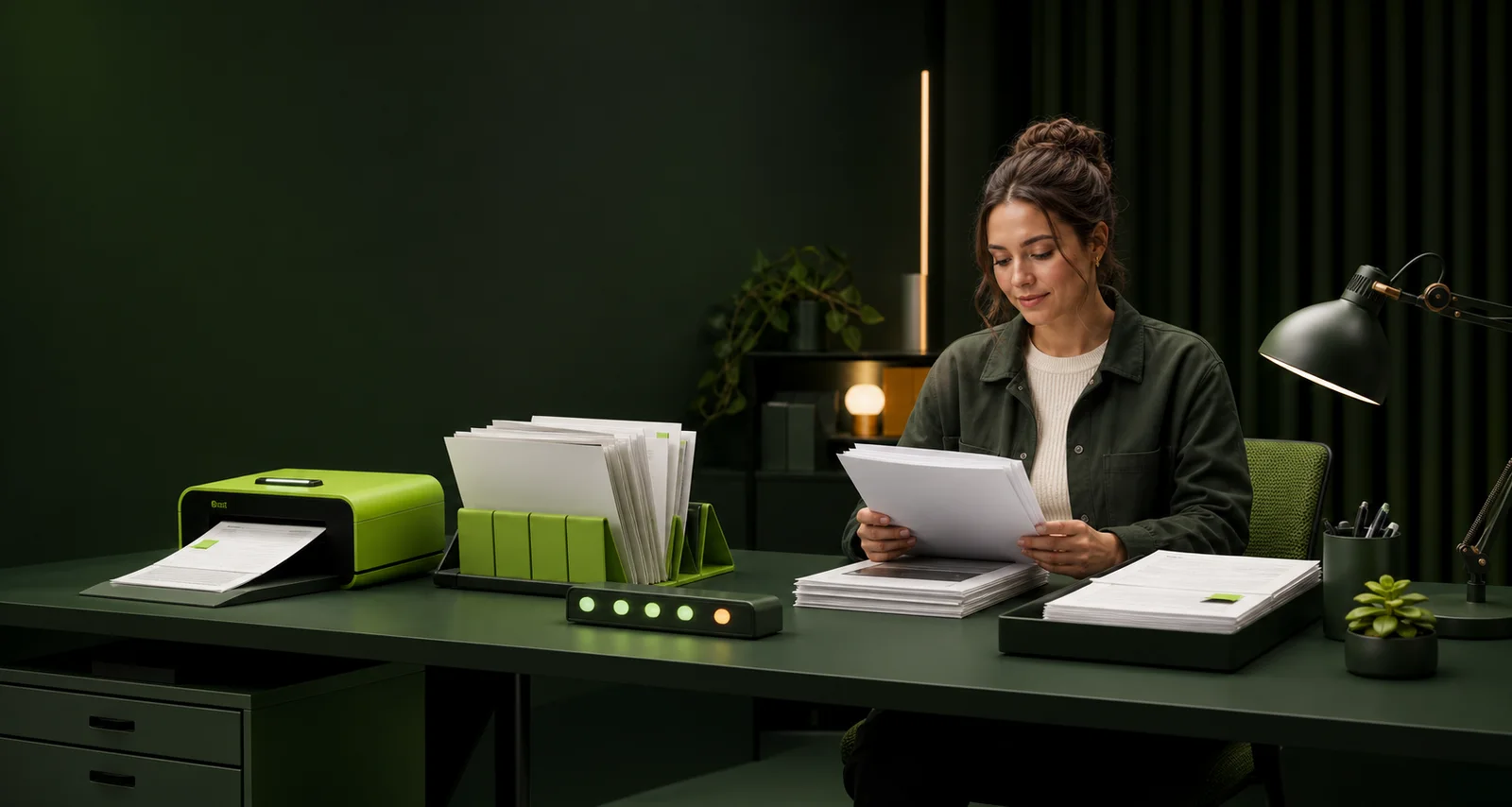 A human application assistant reviewing job packets beside Scout's automated queue